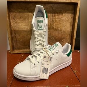 Adidas Originals Stan Smith White Green Sneakers, Size 7.5, New